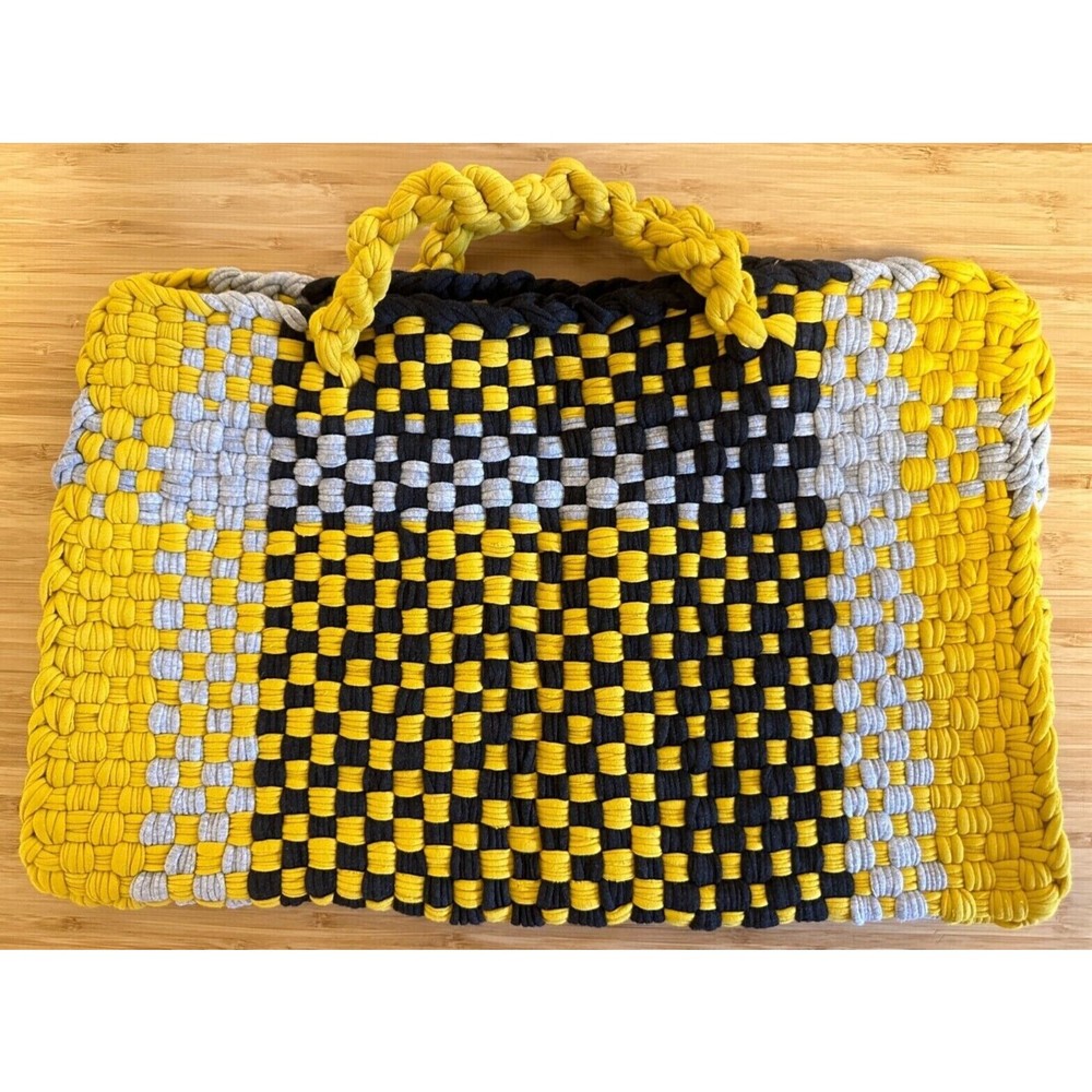 Handwoven Upcycled Cotton Ethnic Handbag Laptop bag Large Handmade Yellow New